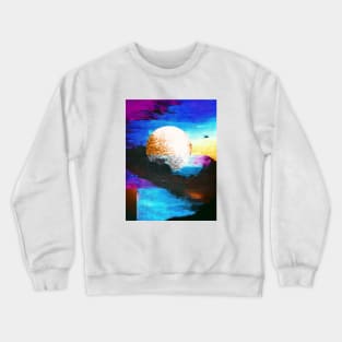 Digital Moon on Colorful Background Blue Moon Crewneck Sweatshirt